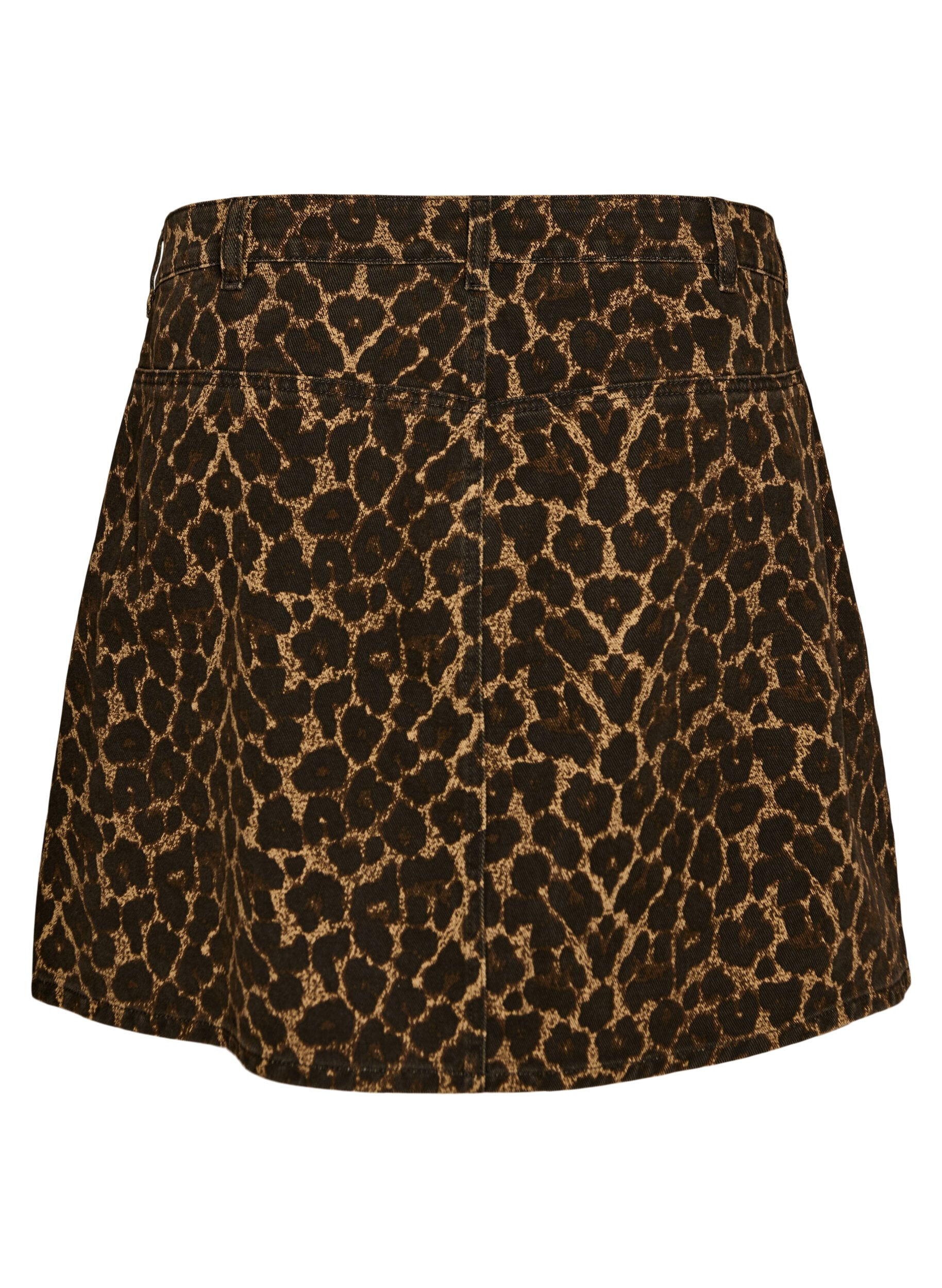 Zizzifashion Short denim skirt with leopard print and an A-line shape, Brown, Packshot image number 1