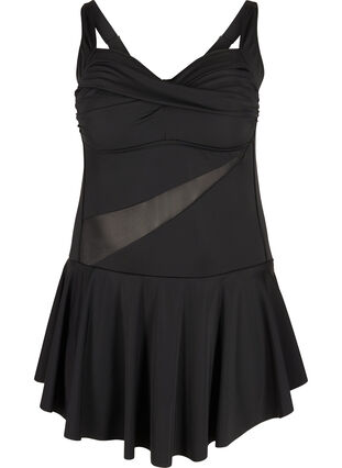 Swimsuit dress with skirt and mesh, Black, Packshot image number 0