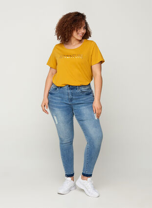 Cotton A-line t-shirt with a print, Harvest Gold, Model image number 2