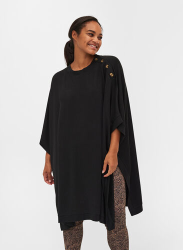 Plain poncho with buttons, Black, Model image number 0