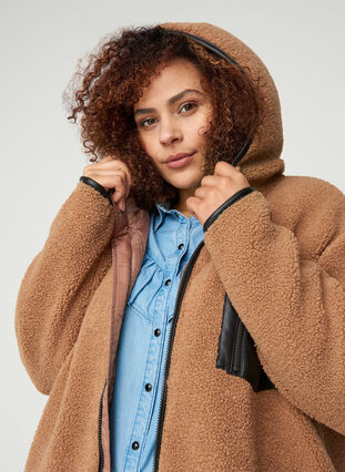 Teddy jacket with a hood and zip, Burro, Model image number 2