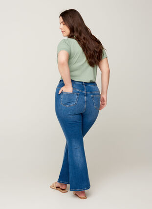 High waisted Ellen bootcut jeans, Blue denim, Model image number 2