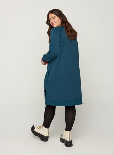 Sweater dress with pockets and slits, Majolica Blue Mel., Model image number 1