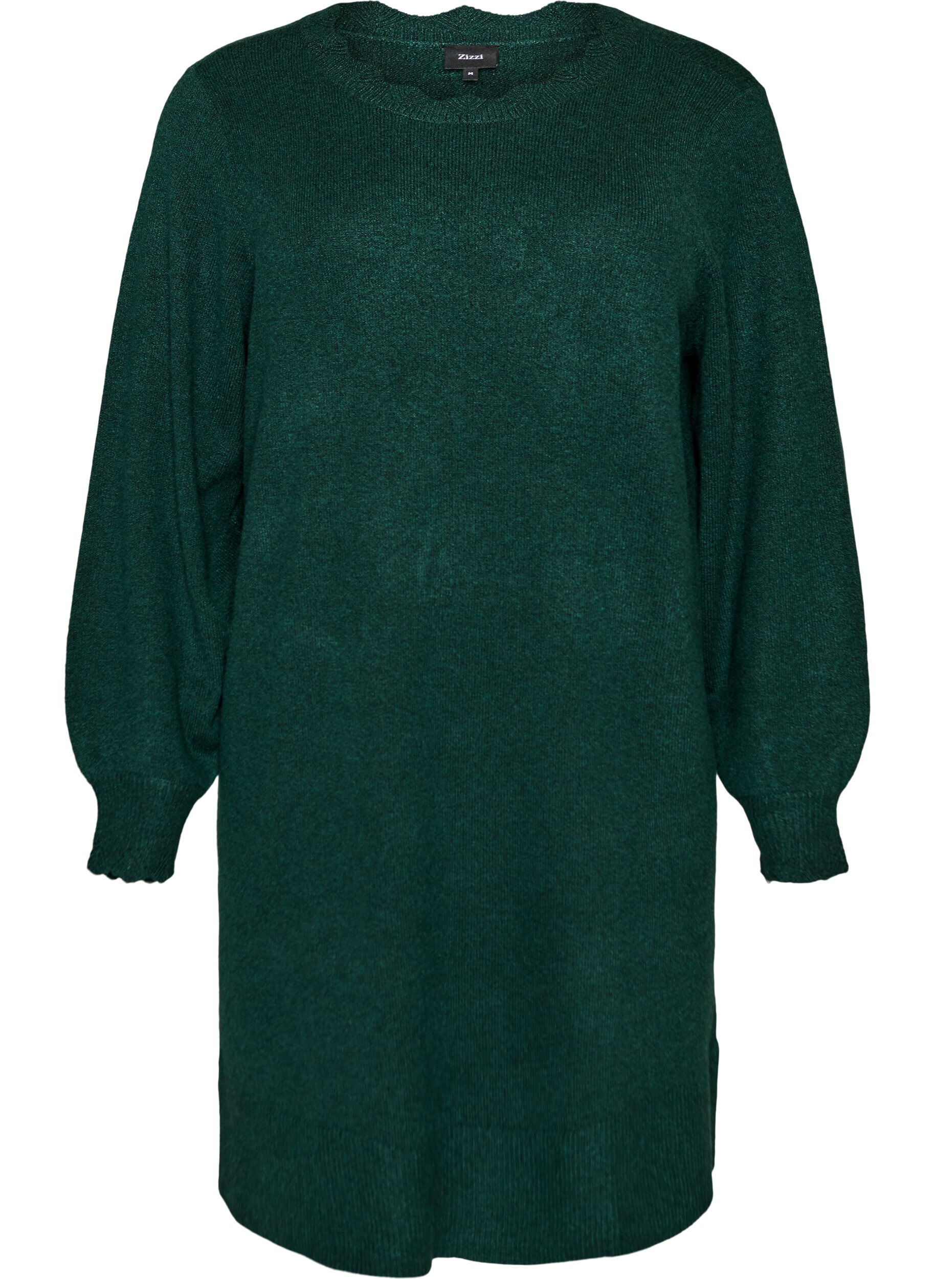 ZizzifashionShort knitted dress with wavy hem and slits, Green, Packshot image number 0