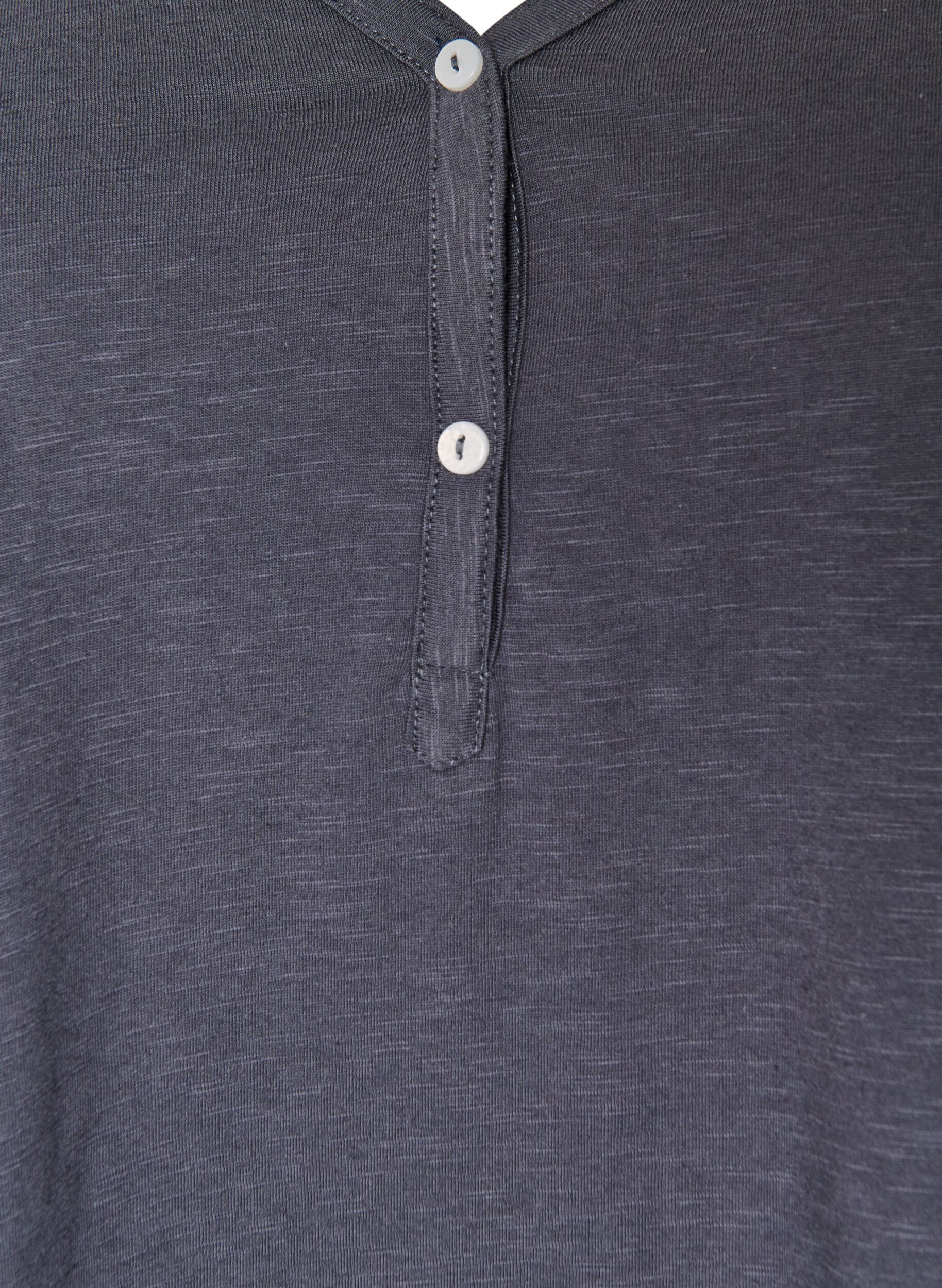 ZizzifashionLong-sleeved t-shirt with V-neck and buttons, Grey, Packshot image number 2