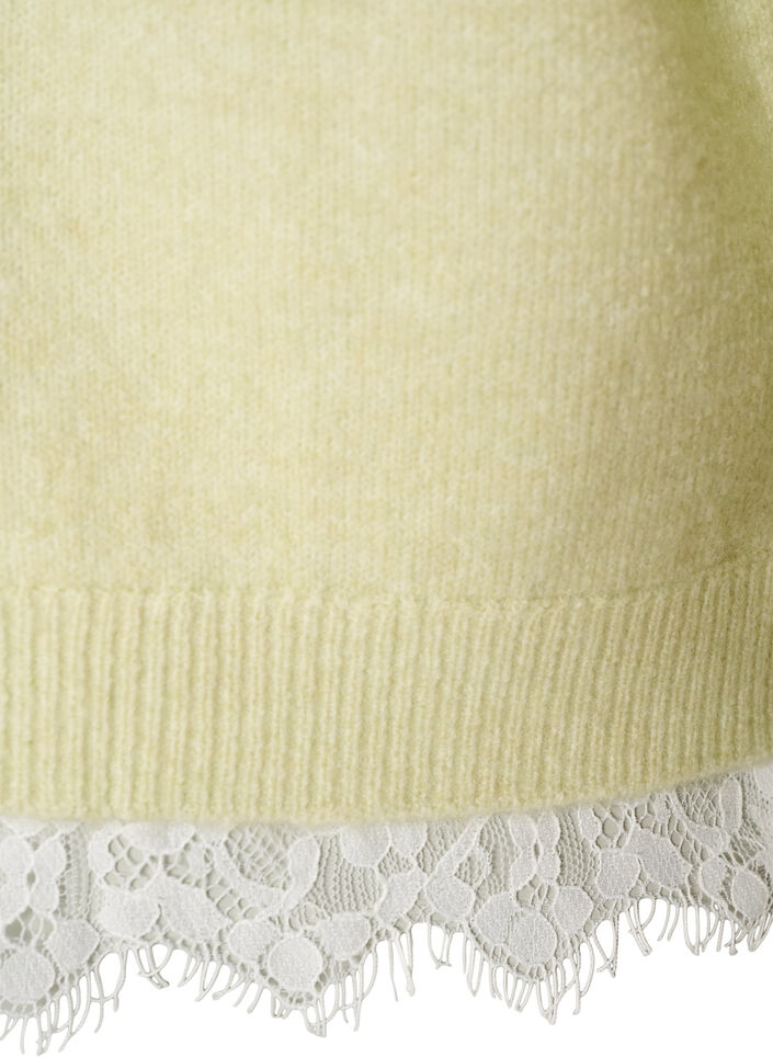 Knitted blouse with lace trim at the hem, Green, Packshot image number 3