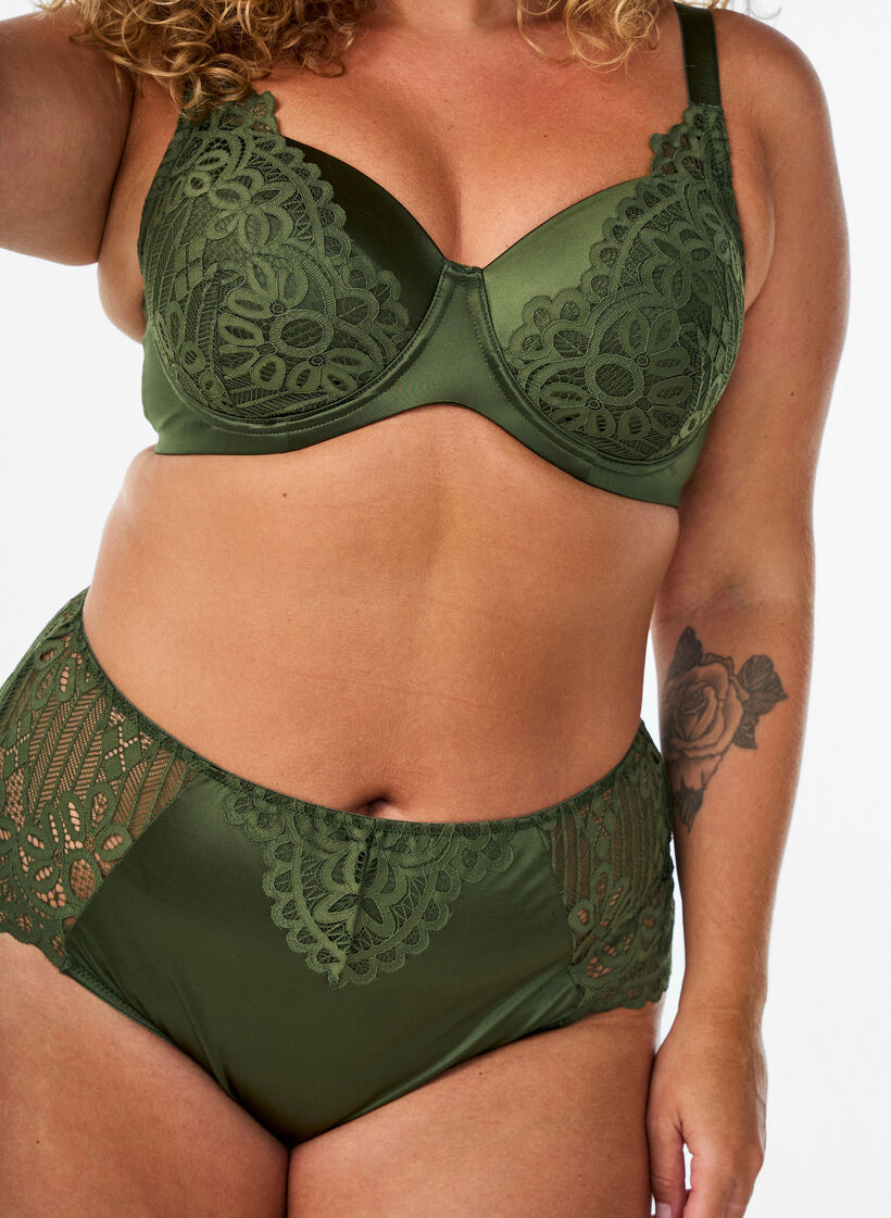 Hipster string with lace and microfibre, Green, Model image number 2