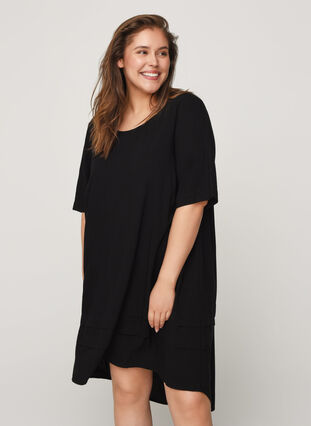 Viscose dress with a high-low effect, Black, Model image number 2