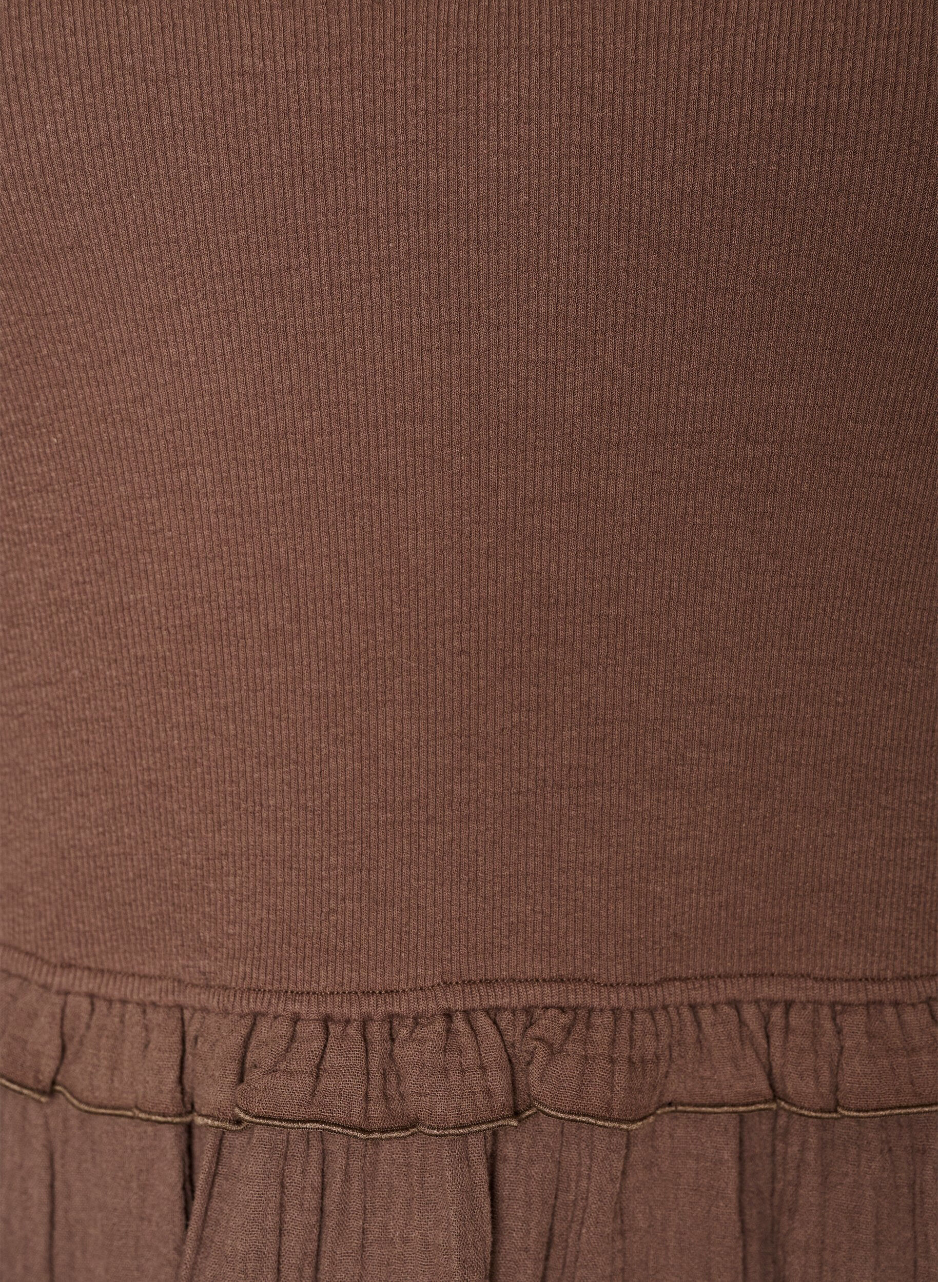 Zizzifashion Sleeveless cotton midi dress with rib and muslin, Brown, Packshot image number 2