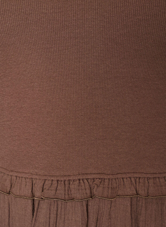 Sleeveless cotton midi dress with rib and muslin, Brown, Packshot image number 2