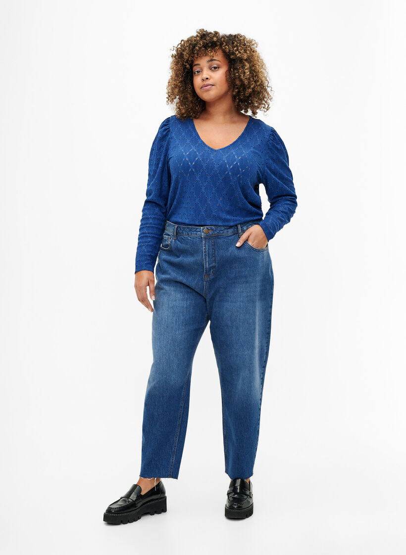 V-neck blouse with hole pattern, Limoges, Model image number 2