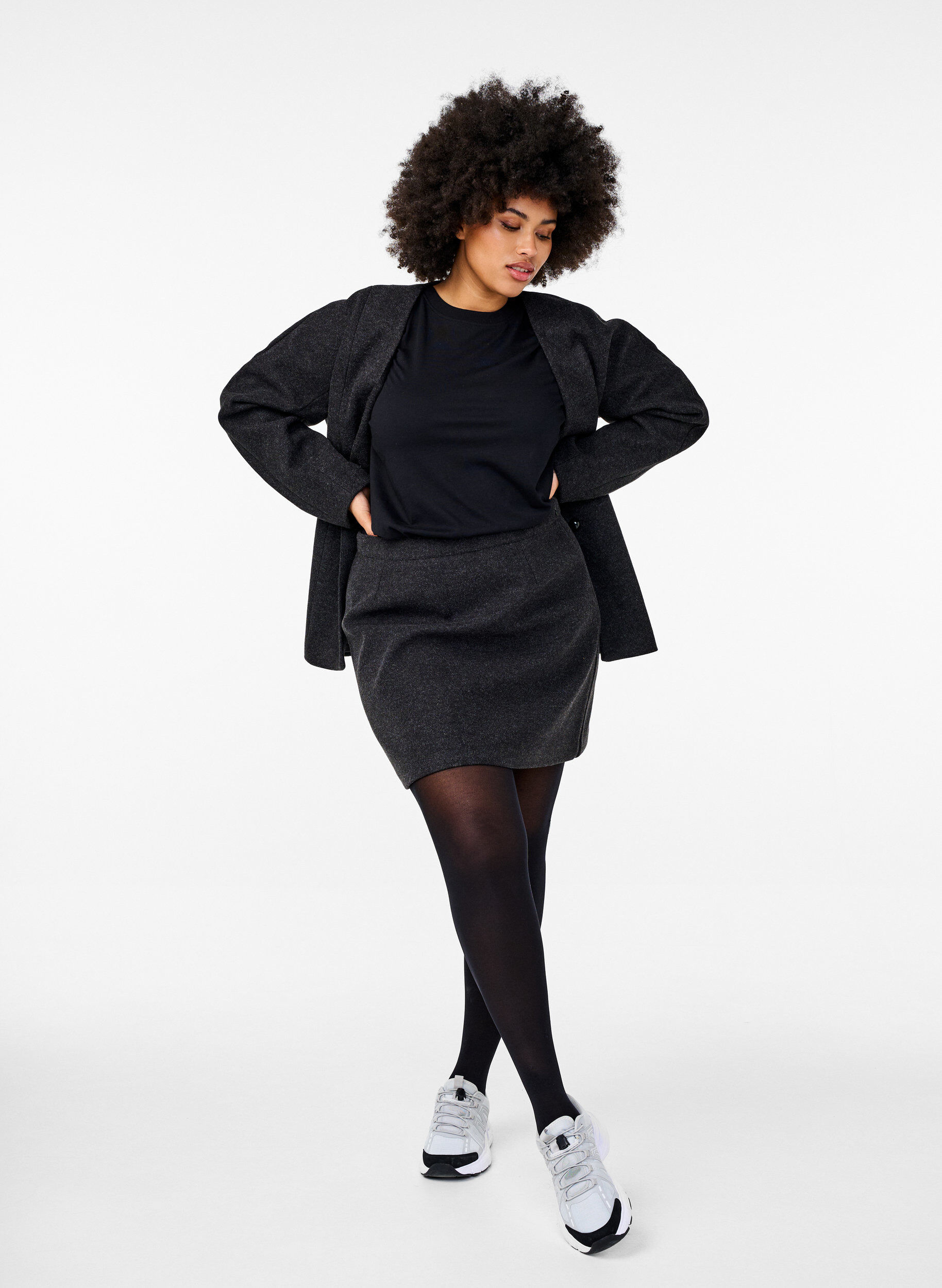 Zizzifashion Short skirt with a-cut, Dark Grey Melange, Model image number 2