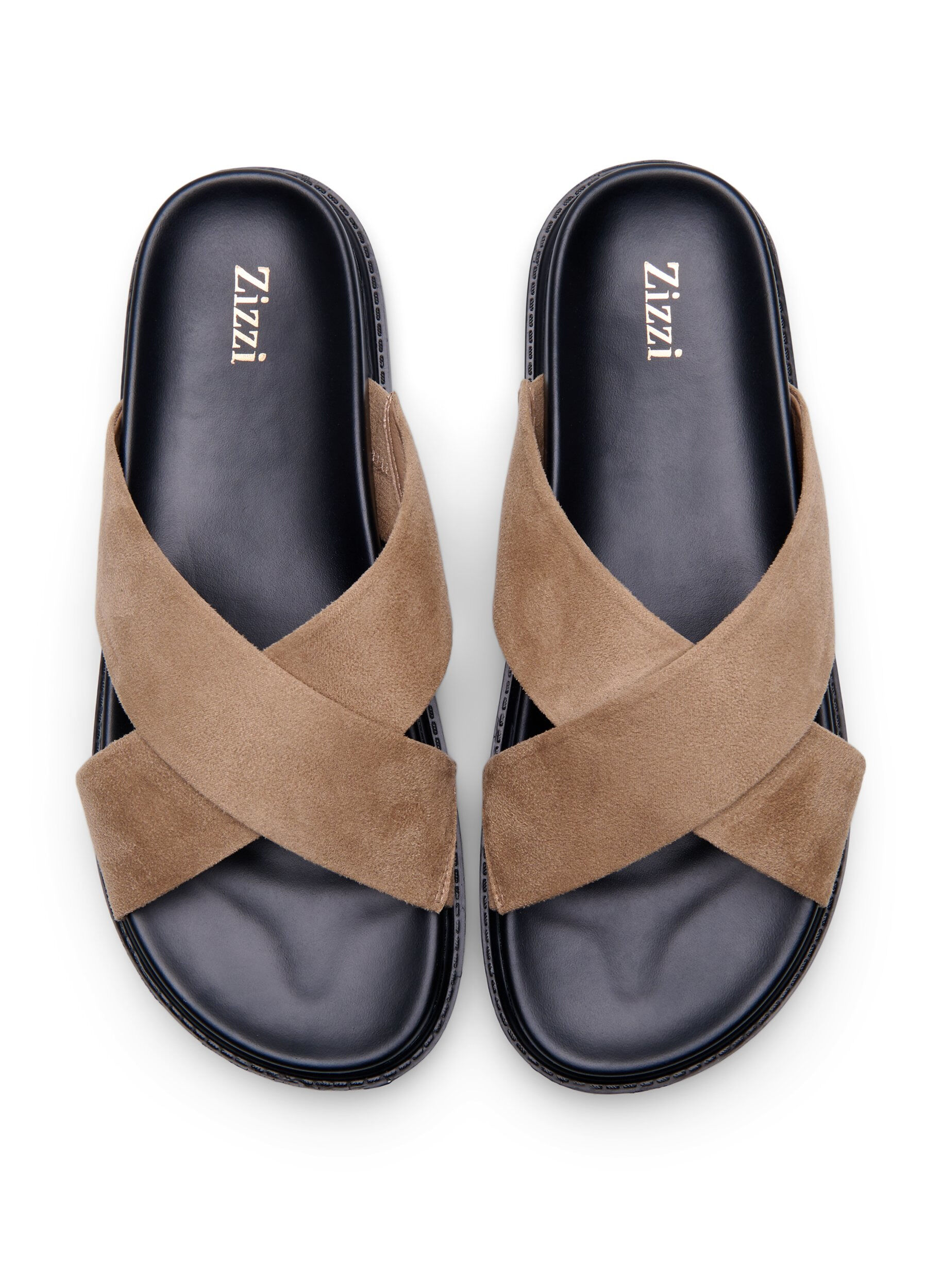 Zizzifashion Faux suede sandal with cross straps, Woodsmoke, Packshot image number 2