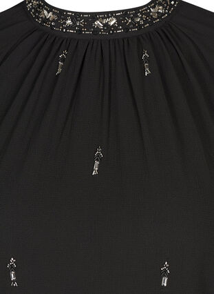 Long-sleeved dress with pearls and smocking, Black, Packshot image number 2