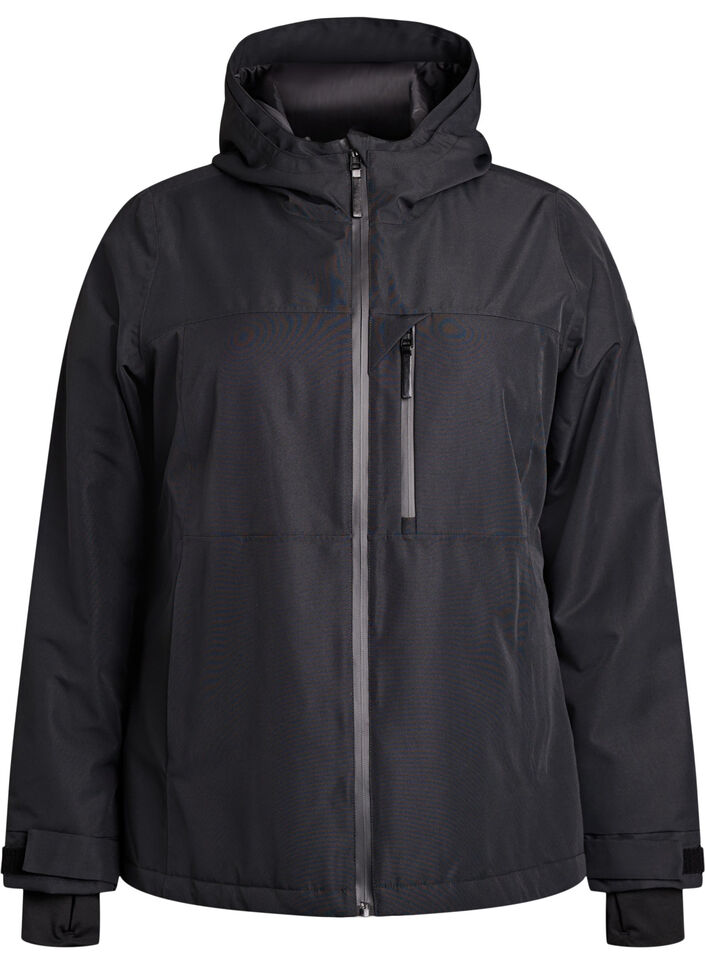 Ski jacket with hood and zip pockets, Black, Packshot image number 0