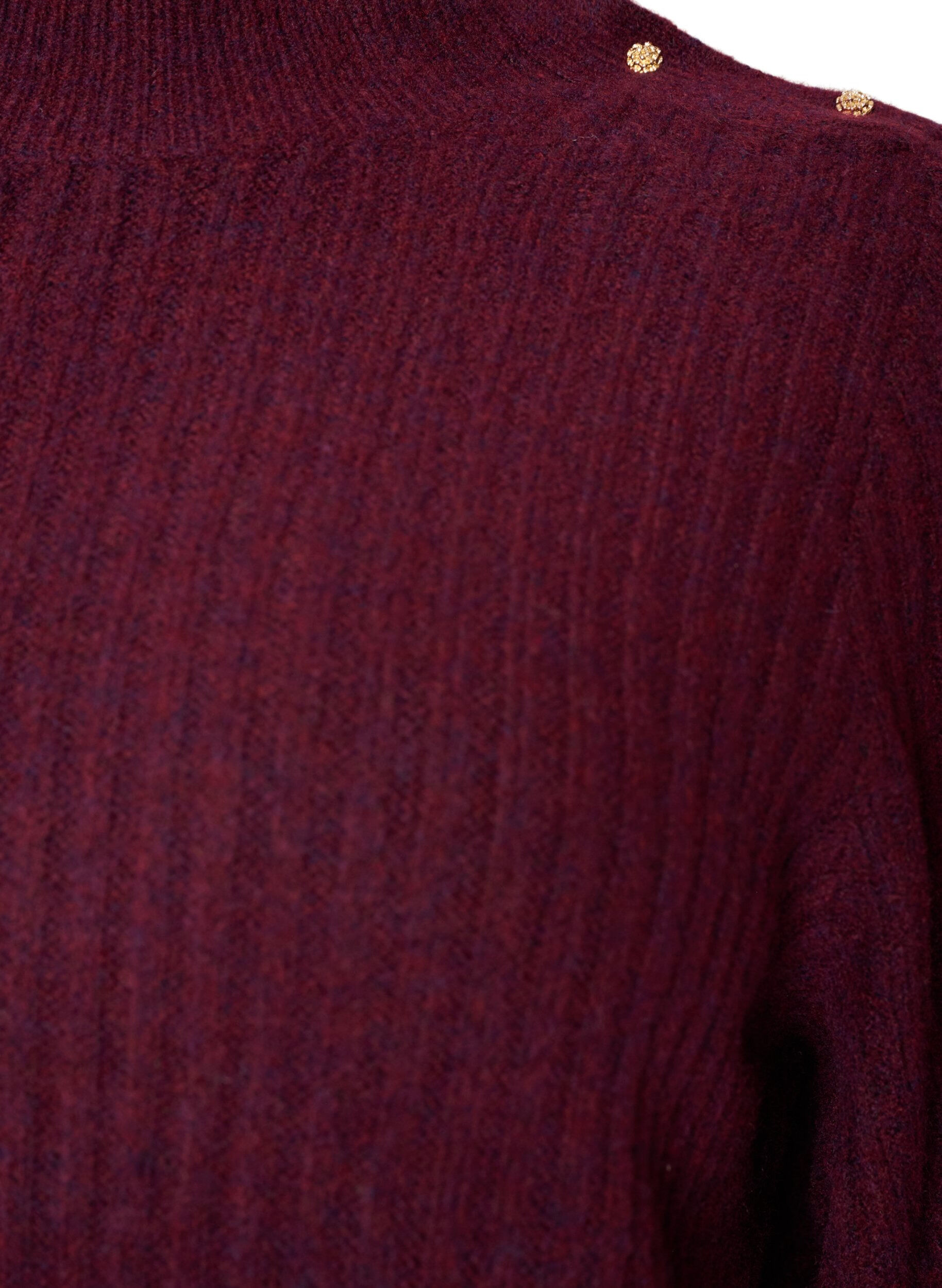 ZizzifashionRibbed jumper with puff sleeves and buttons, Dark Bordeaux, Packshot image number 2