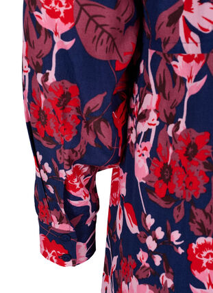 Floral viscose midi dress with adjustable waist tie, Flower AOP, Packshot image number 3