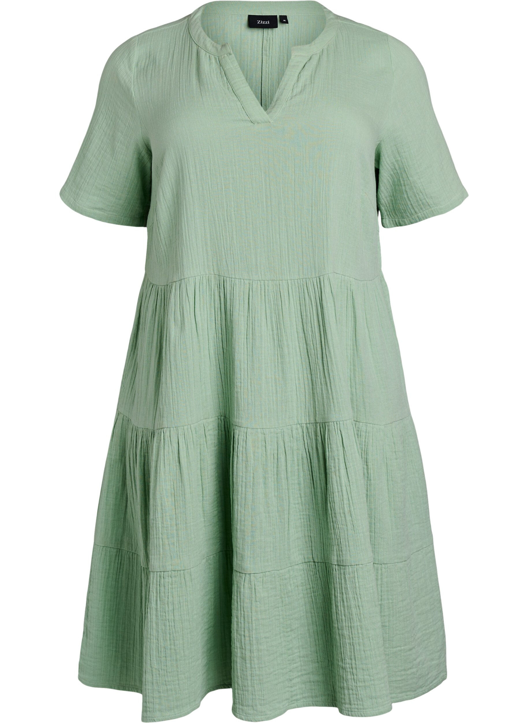 Zizzifashion Knee-length cotton muslin dress with an A-line cut, Green, Packshot image number 0