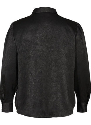 Textured shirt with long puff sleeves, Black, Packshot image number 1