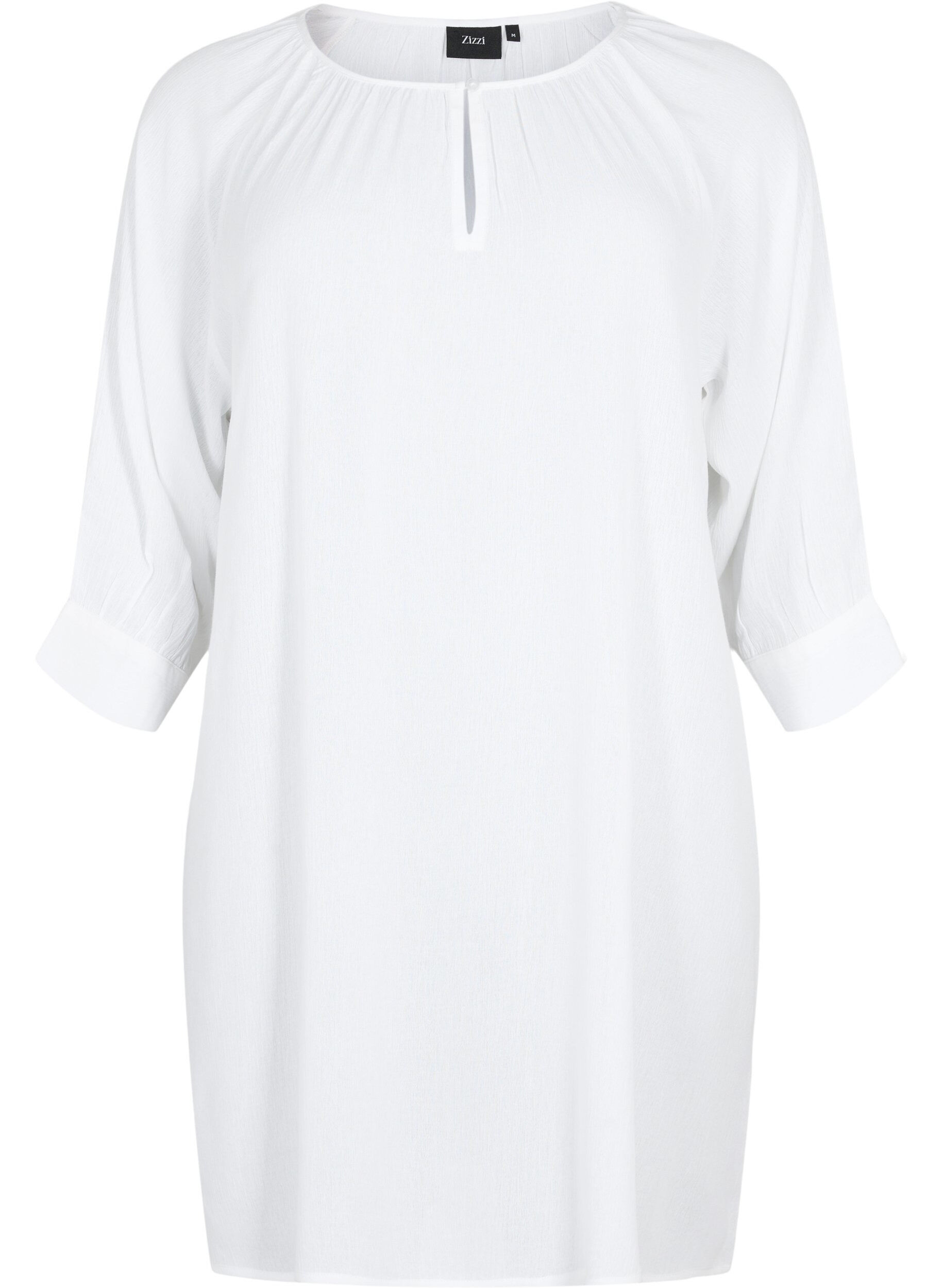 Zizzifashion Viscose tunic with 3/4 sleeves, White, Packshot image number 0
