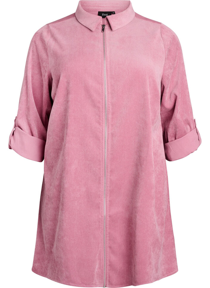 Corduroy dress with zipper and 3/4 sleeves, Rose, Packshot image number 0