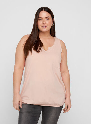 Plain-coloured top in cotton, Rose Smoke, Model image number 0