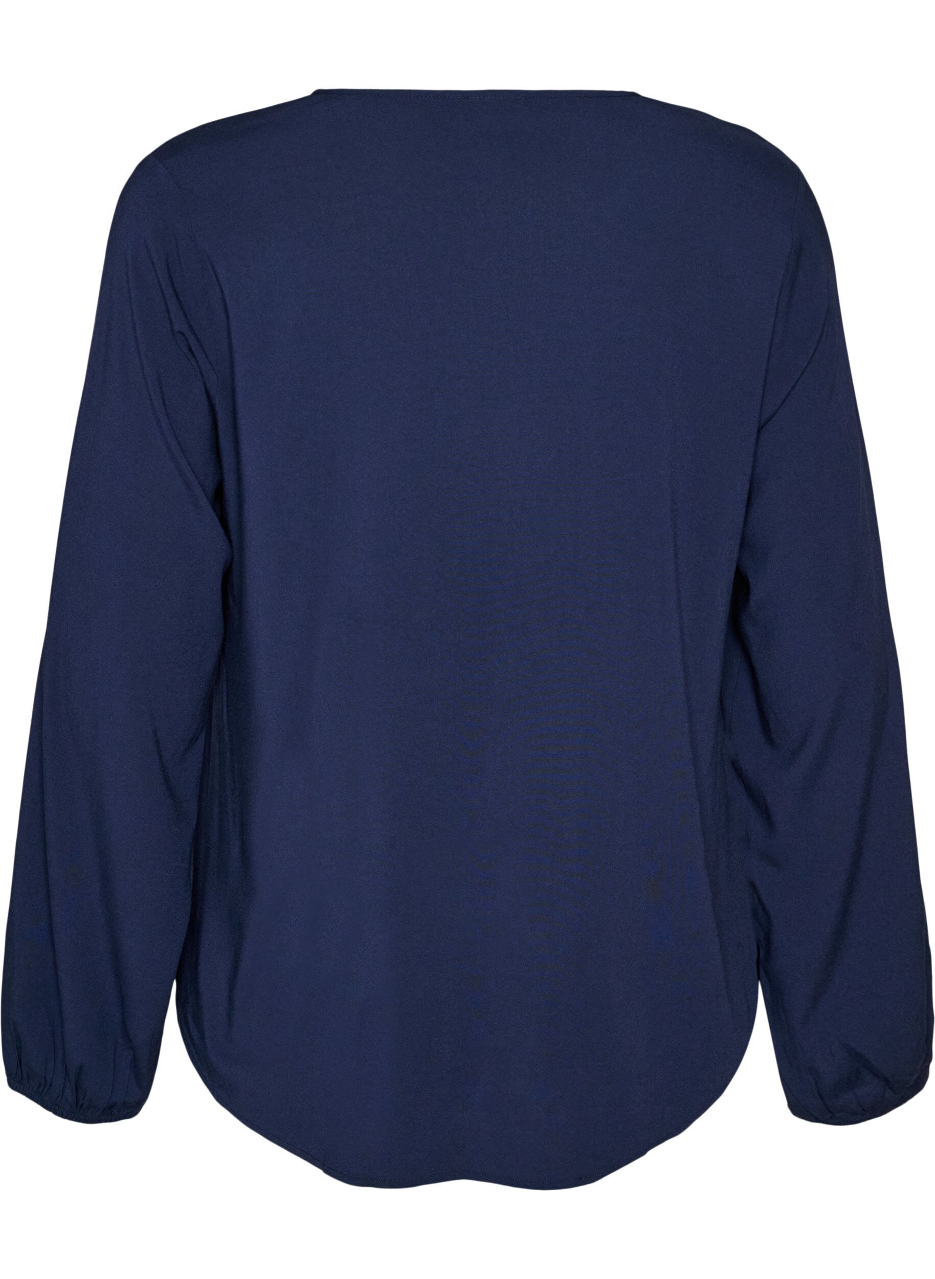 ZizzifashionViscose blouse with V-neck and rounded hem, Blue, Packshot image number 1