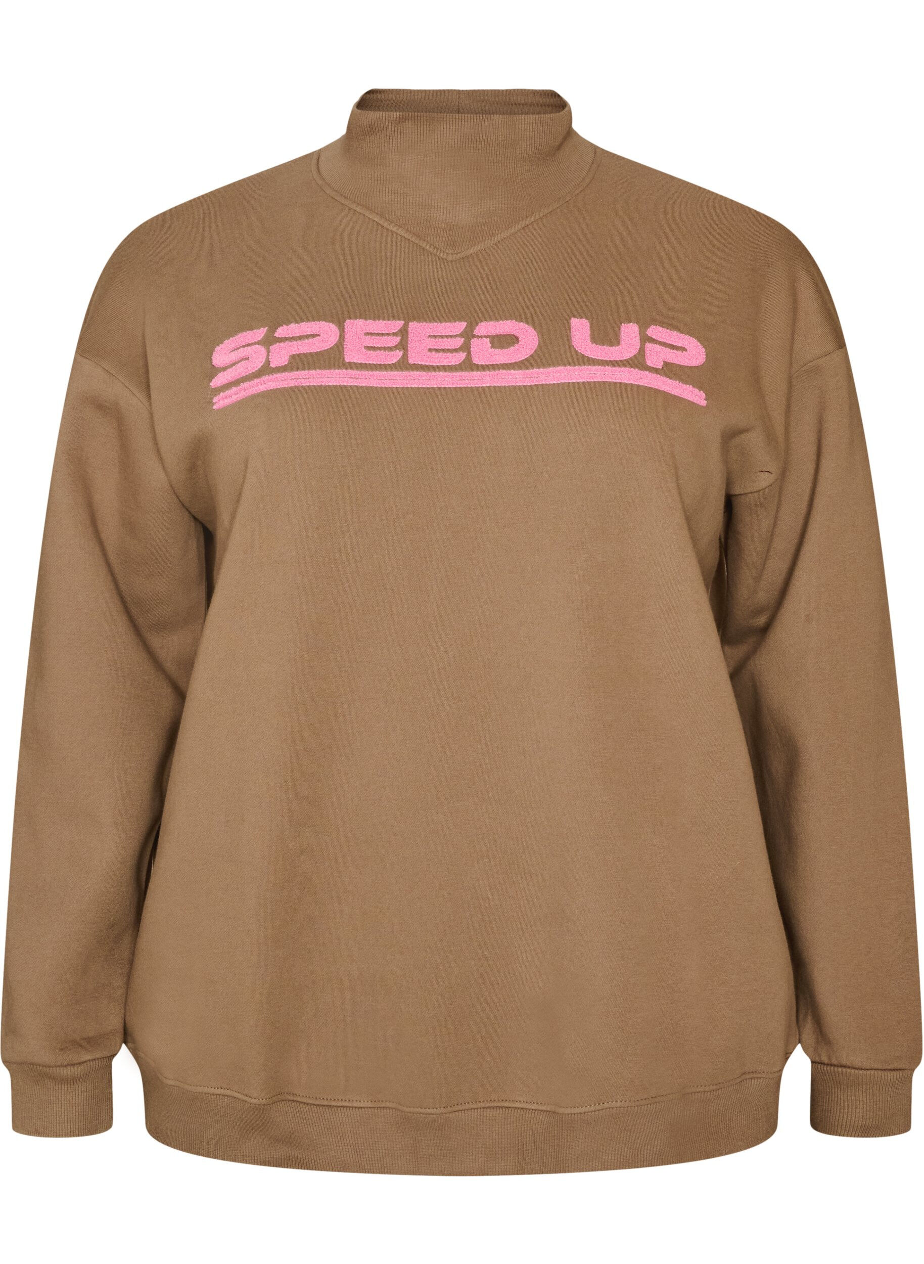 ZizzifashionSweatshirt with high neck and sporty front motif, Brown, Packshot image number 0
