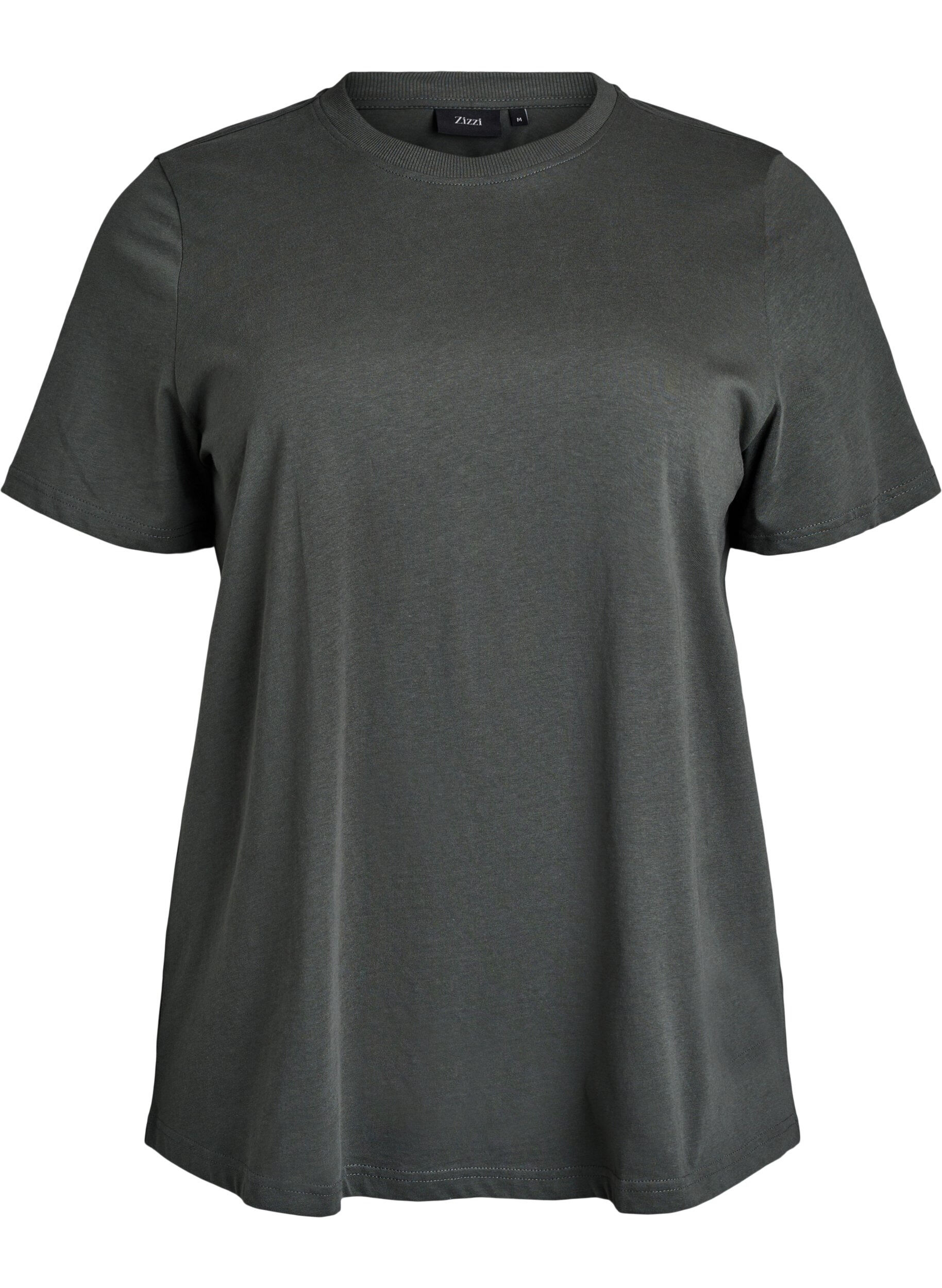 ZizzifashionBasic cotton T-shirt with round neck, Green, Packshot image number 0