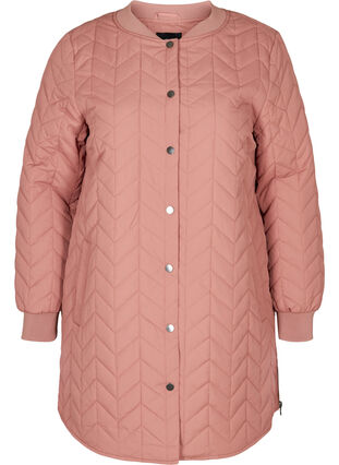 Long quilted jacket with button fastening, Burlwood, Packshot image number 0