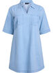Short denim dress with a collar and V-neck, Light Blue, Packshot image number 0