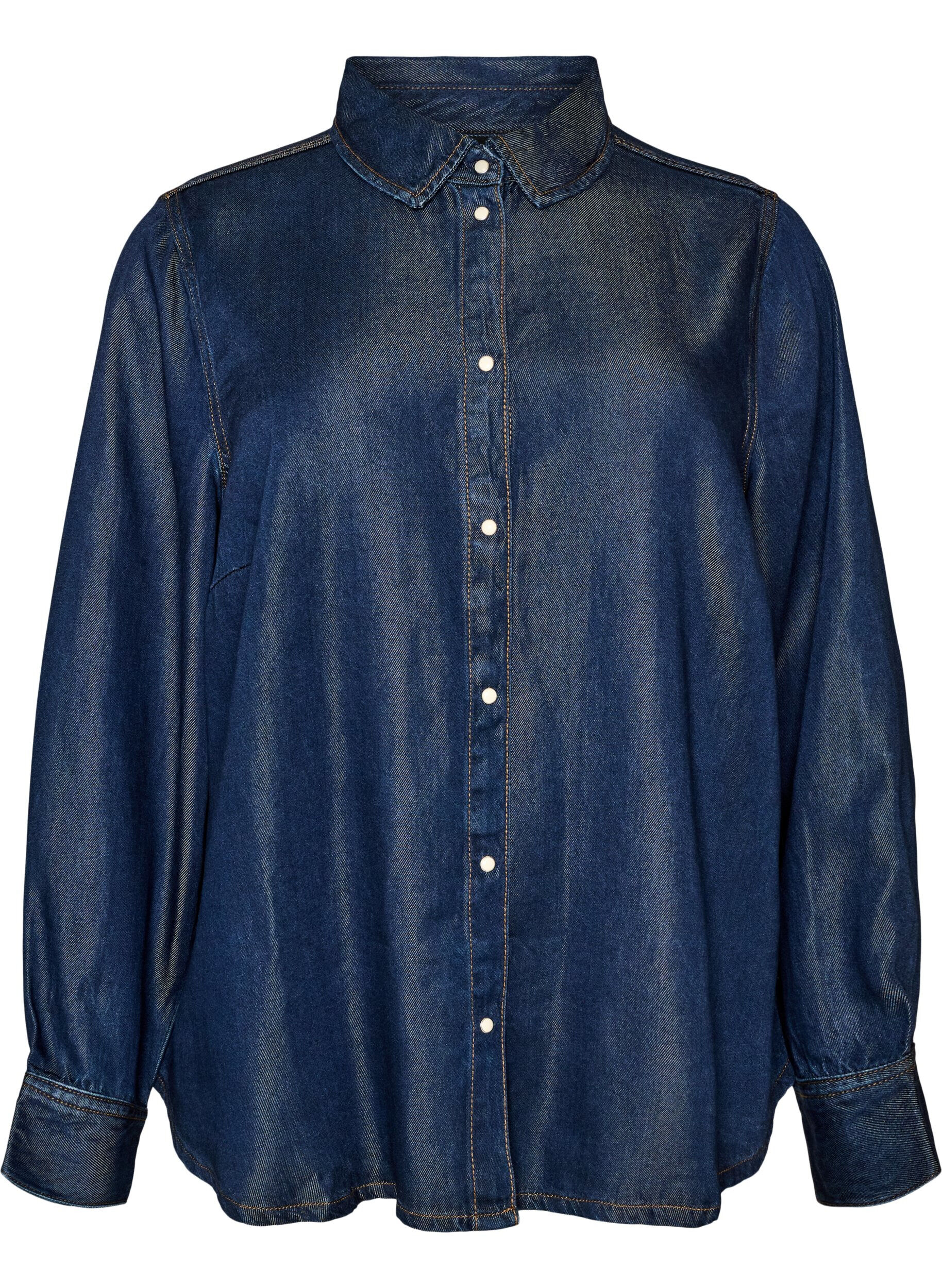 ZizzifashionDenim shirt in lyocell with press studs, Blue, Packshot image number 0