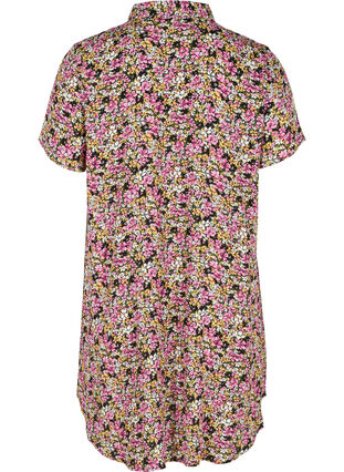 Short-sleeved viscose tunic with buttons, Primula Flower Mix, Packshot image number 1
