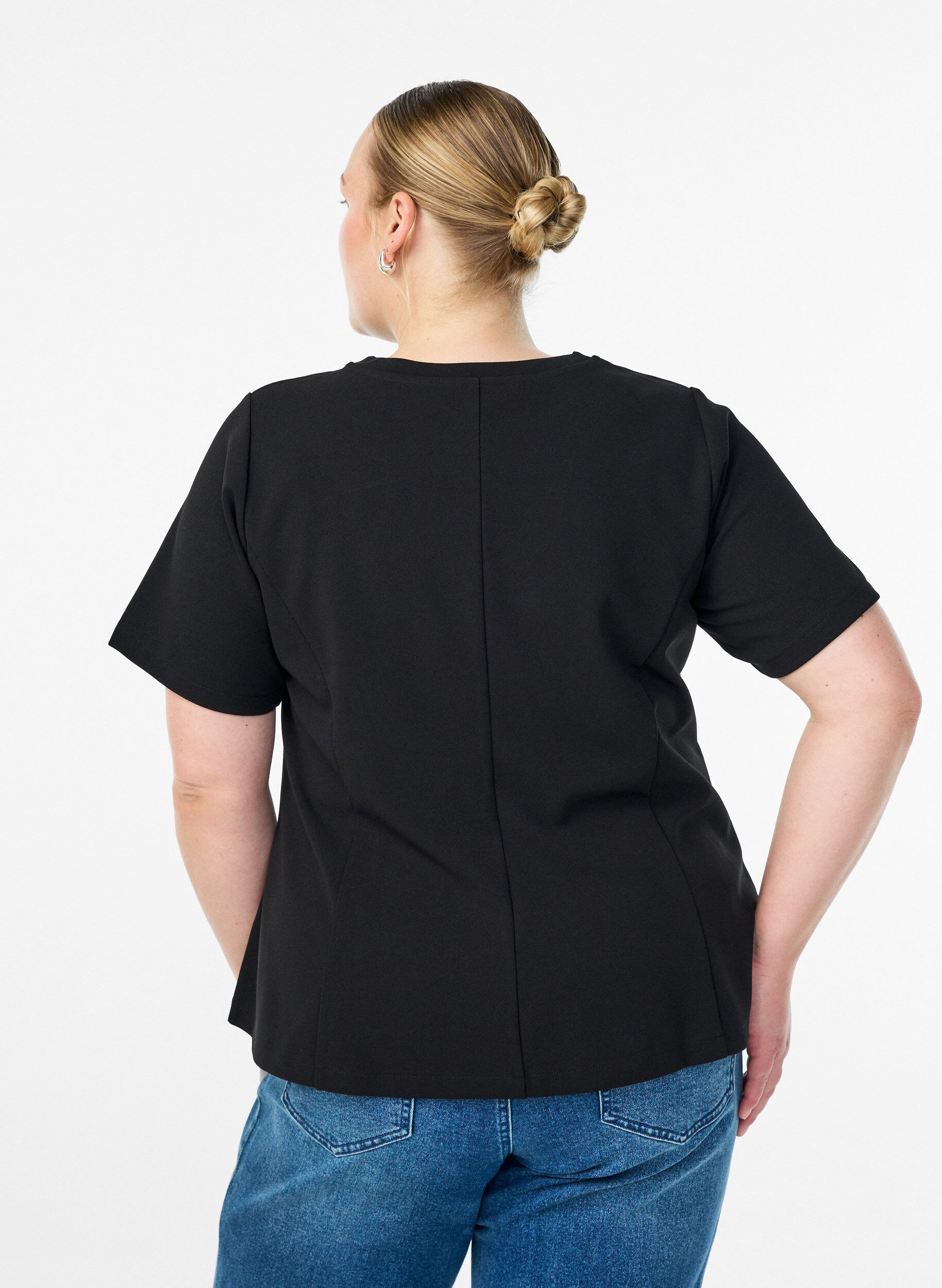 Zizzifashion Short-sleeved blouse with shaping darts, Black, Model image number 2