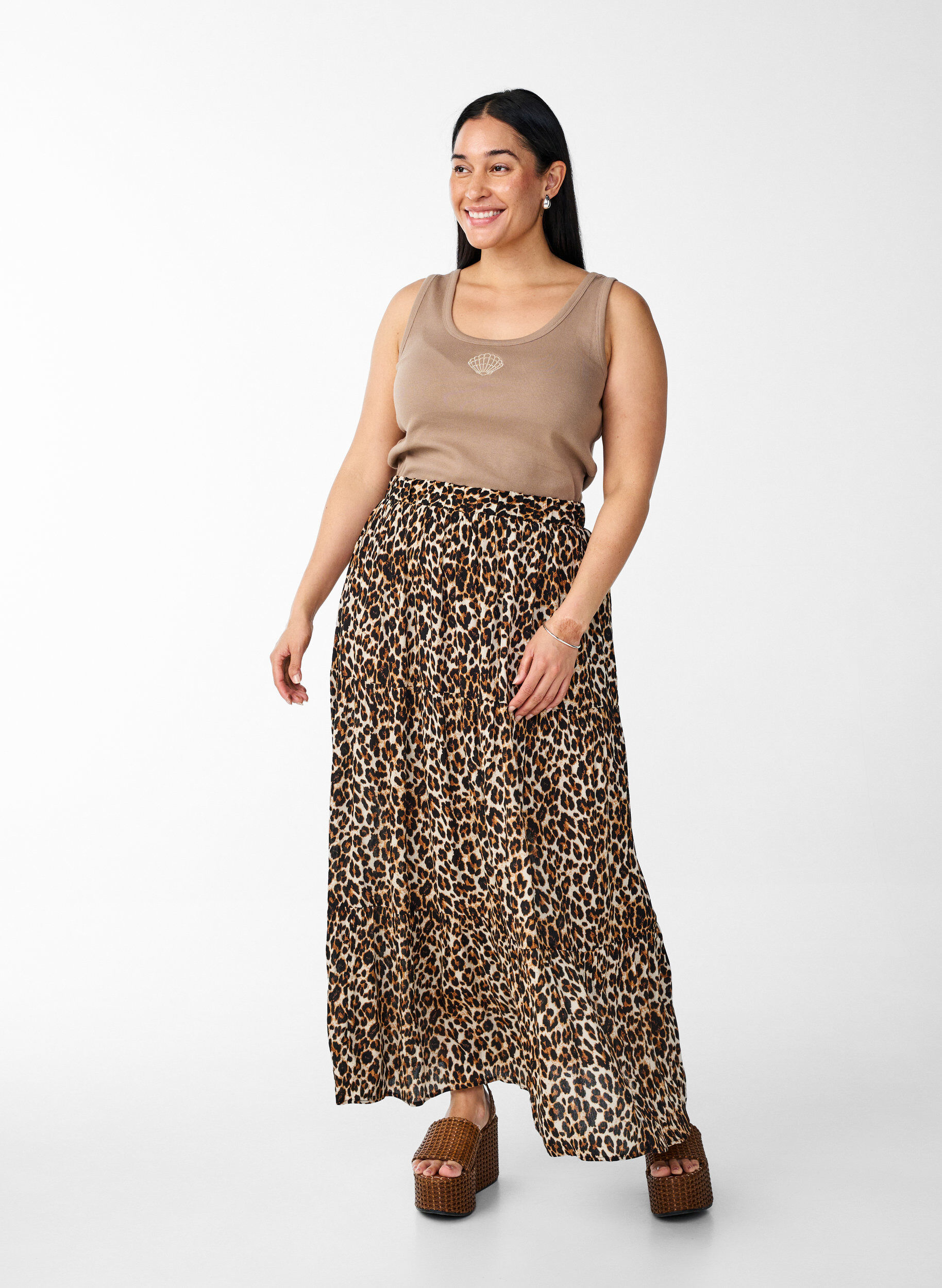 Zizzifashion Fitted top with motif, Brown, Model image number 1