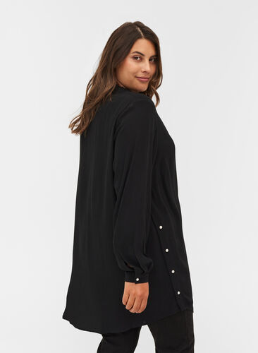 Viscose tunic with pearls, Black, Model image number 1