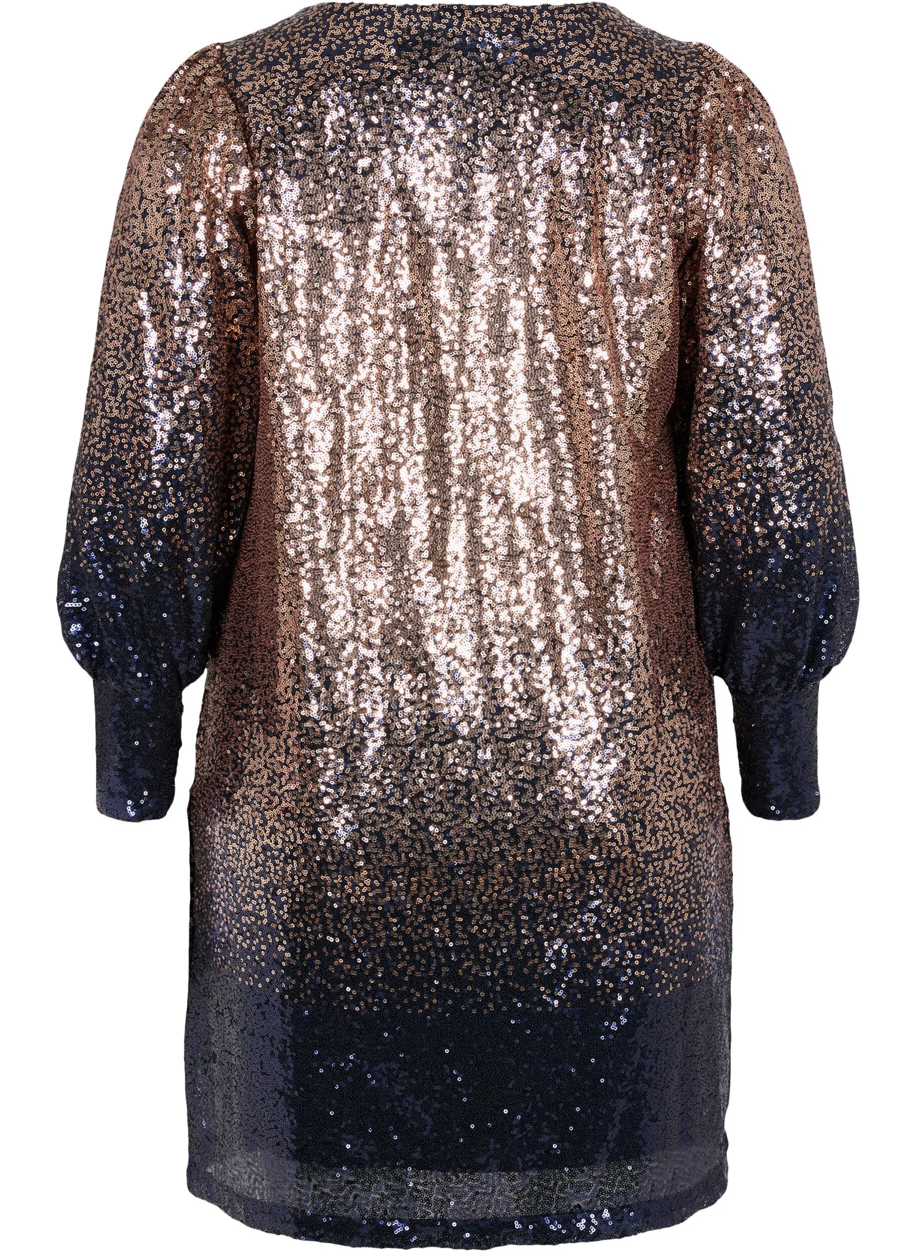 Zizzifashion Sequin dress with balloon sleeves, Evening Blue Cobber, Packshot image number 1