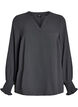 Blouse with smock cuffs and V-neck, Dark Grey, Packshot image number 0