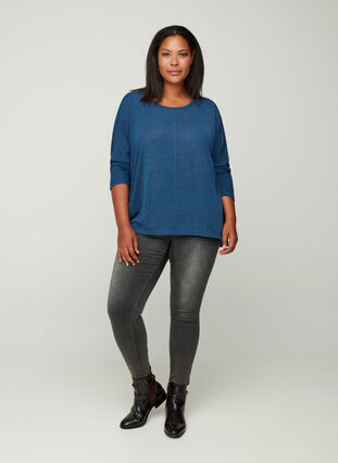 Plain-coloured blouse with long sleeves, Dark Blue, Model image number 2