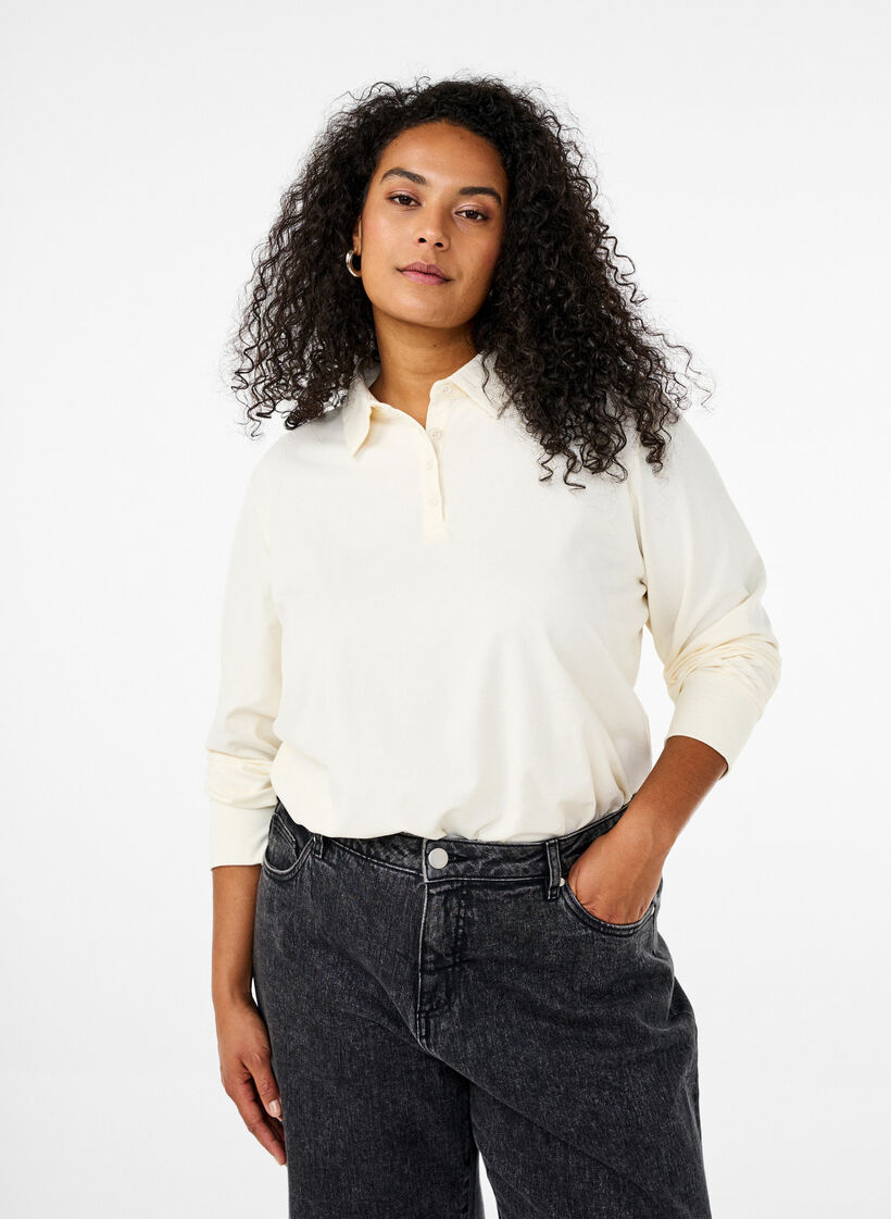Long-sleeved polo shirt, Vanilla, Model image number 0