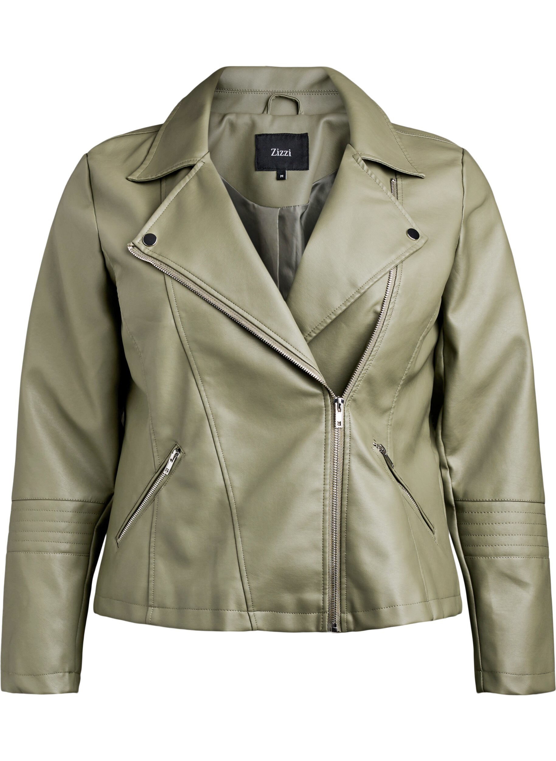 Zizzifashion Faux leather biker jacket, Green, Packshot image number 0