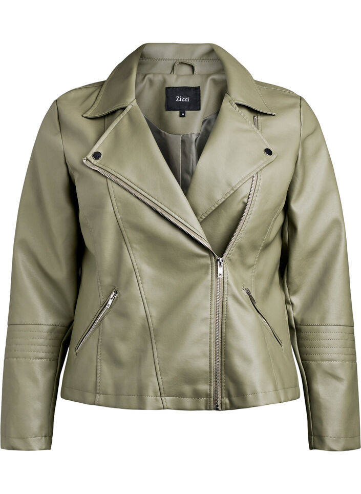 Faux leather biker jacket, Green, Packshot image number 0
