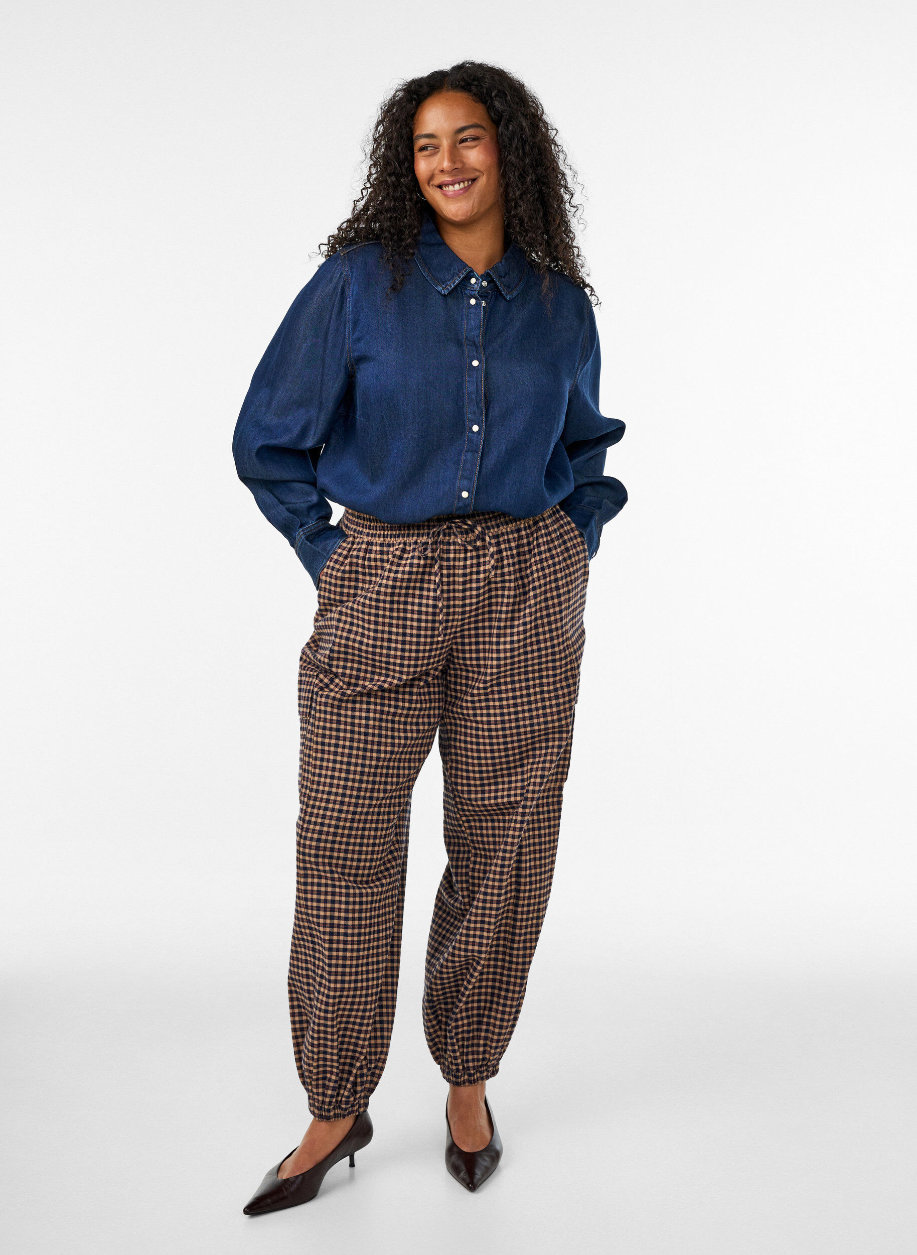 ZizzifashionDenim shirt in lyocell with press studs, Blue, Model image number 1