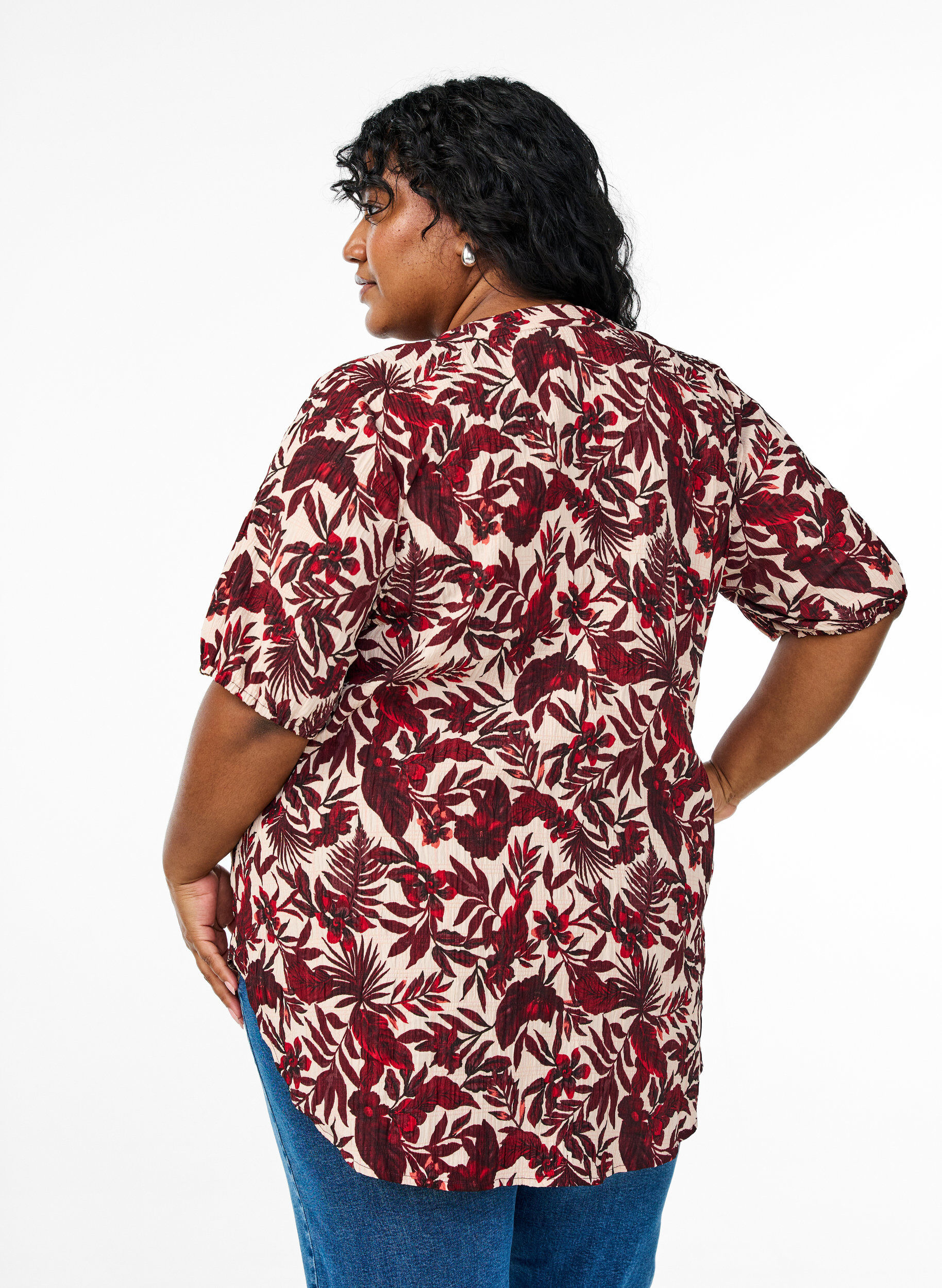 Zizzifashion Floral blouse with short sleeves, Red, Model image number 2