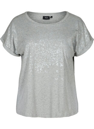 Short-sleeved t-shirt with tone-on-tone print, Light Grey Melange, Packshot image number 0