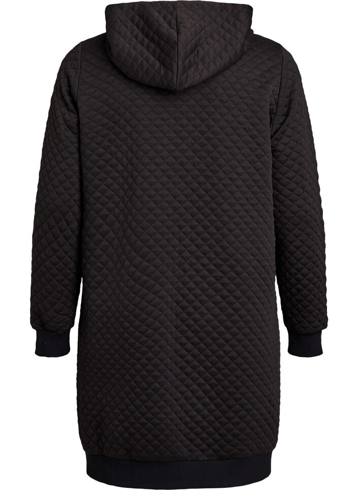Long quilted zip-up hoodie with pockets, Black, Packshot image number 1