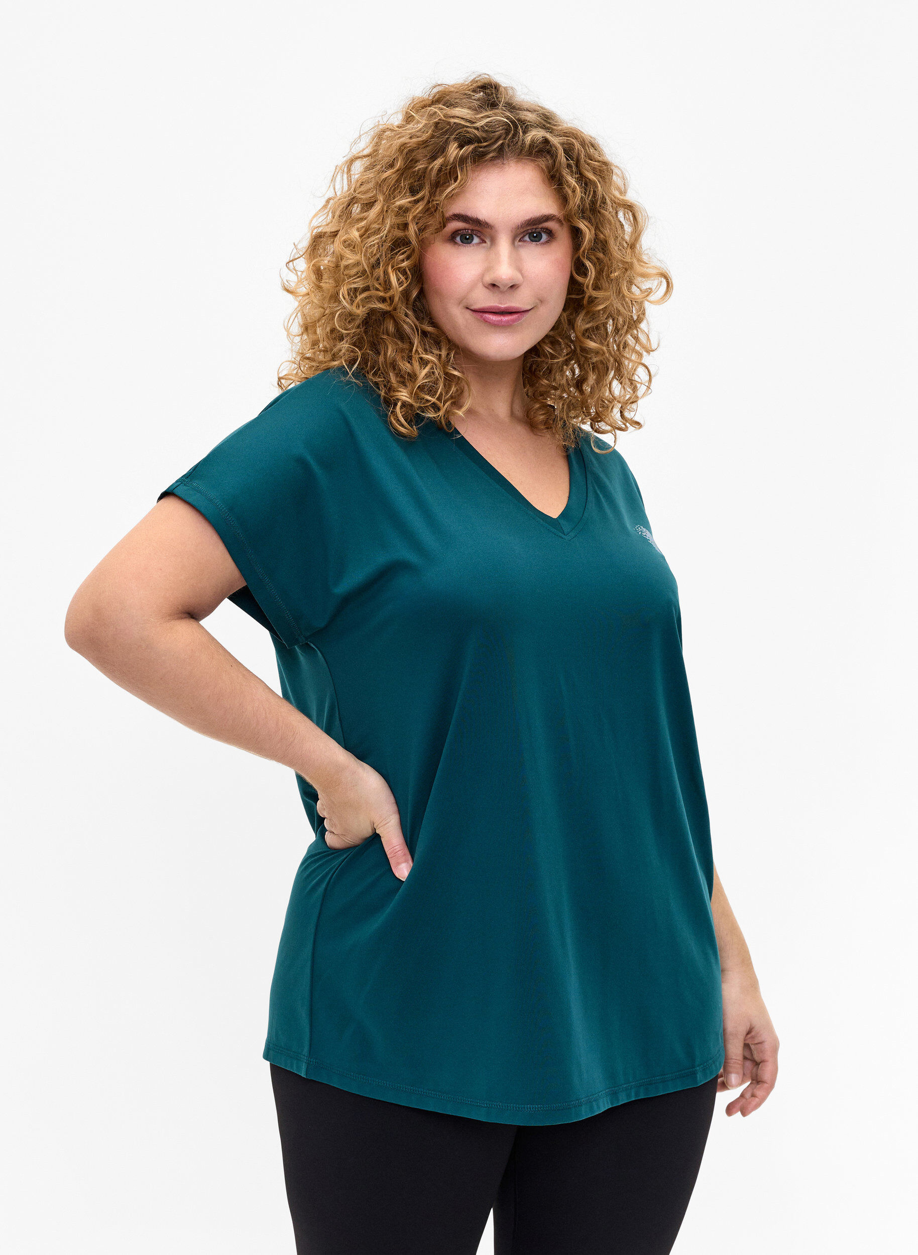 Zizzifashion Loose training t-shirt with v-neck, Deep Teal, Model image number 0