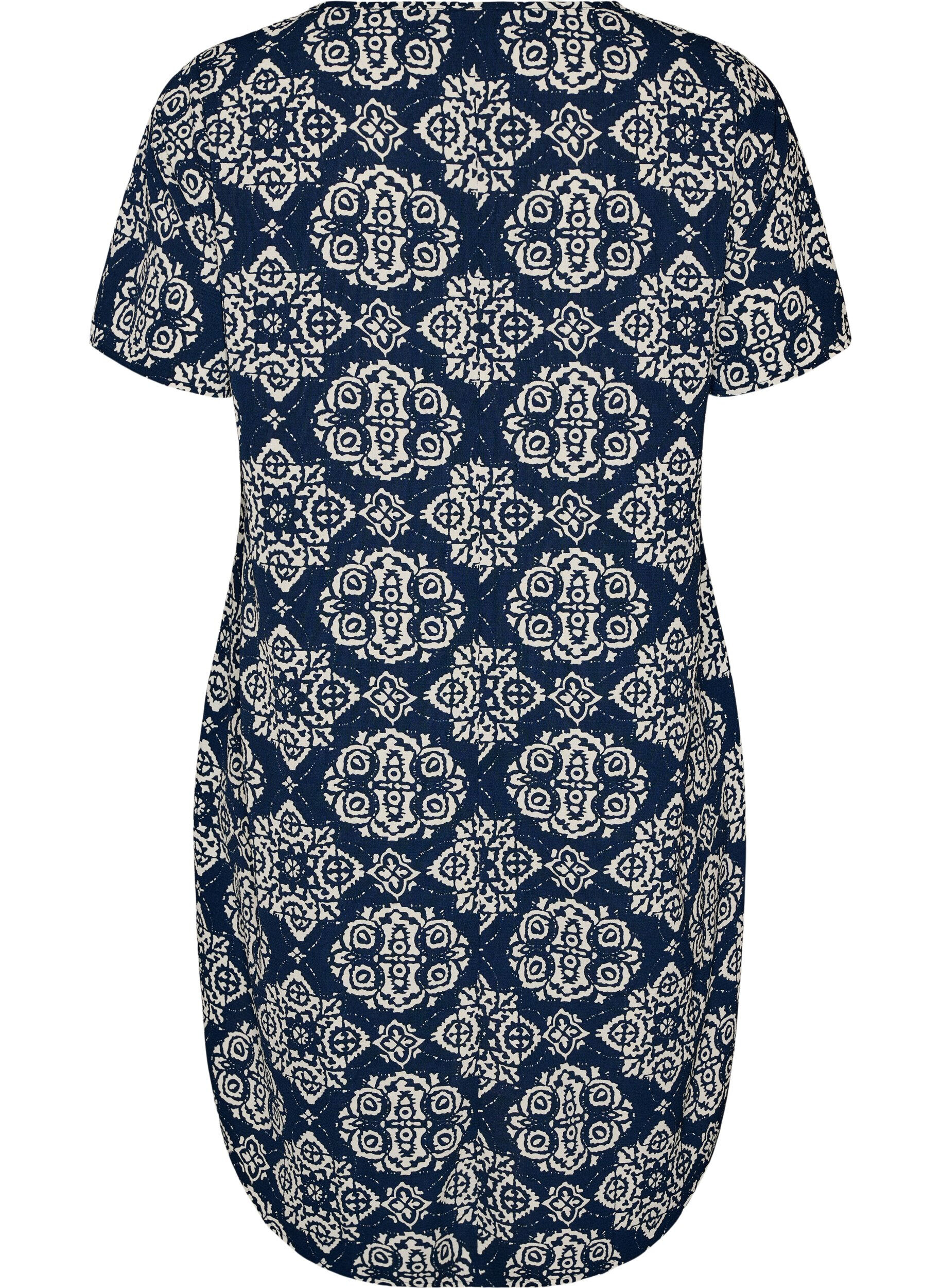 Zizzifashion Dress with print and short sleeves, Blue, Packshot image number 1