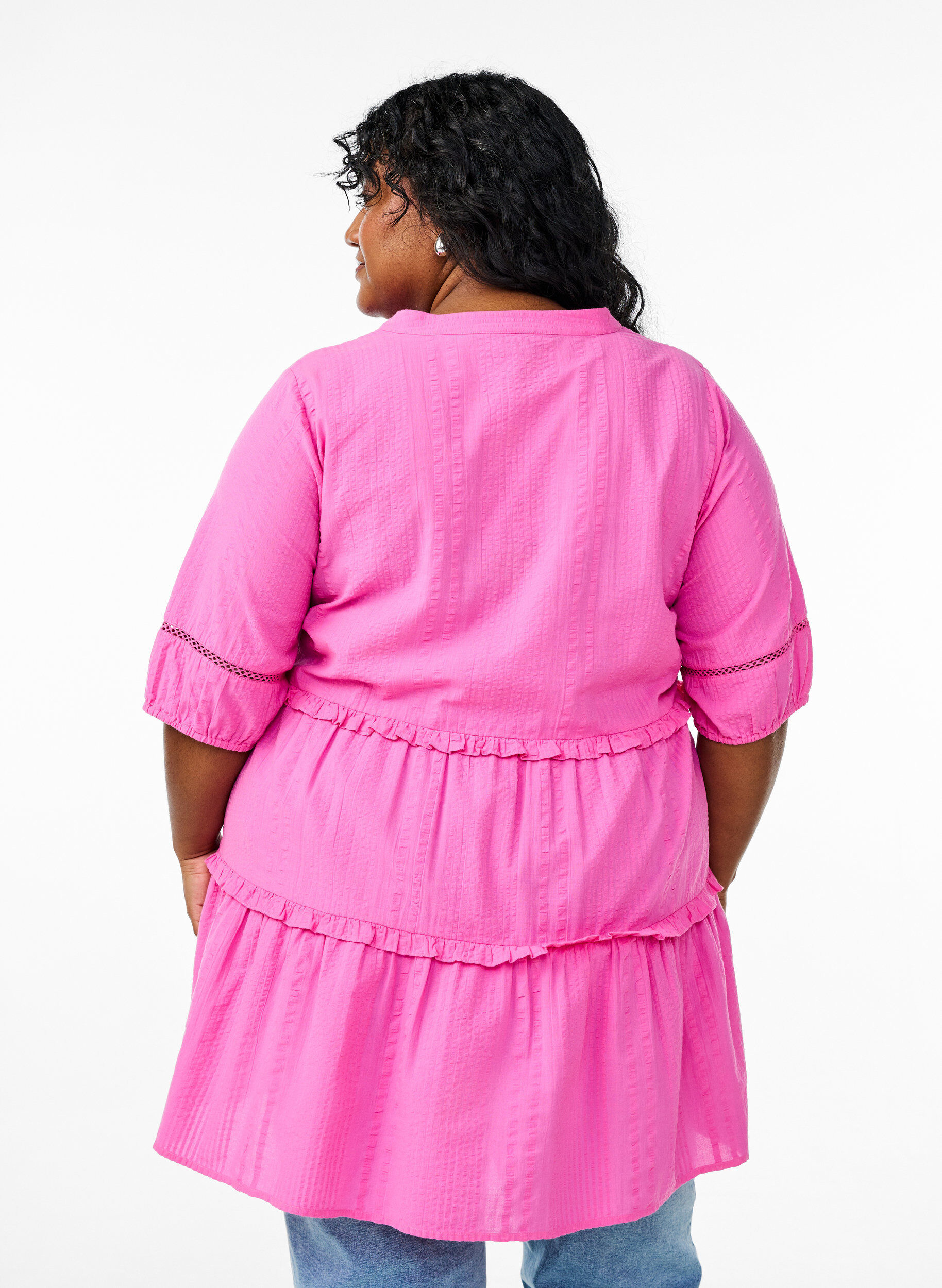 Zizzifashion A-shape tunic with ruffles, Pink, Model image number 2