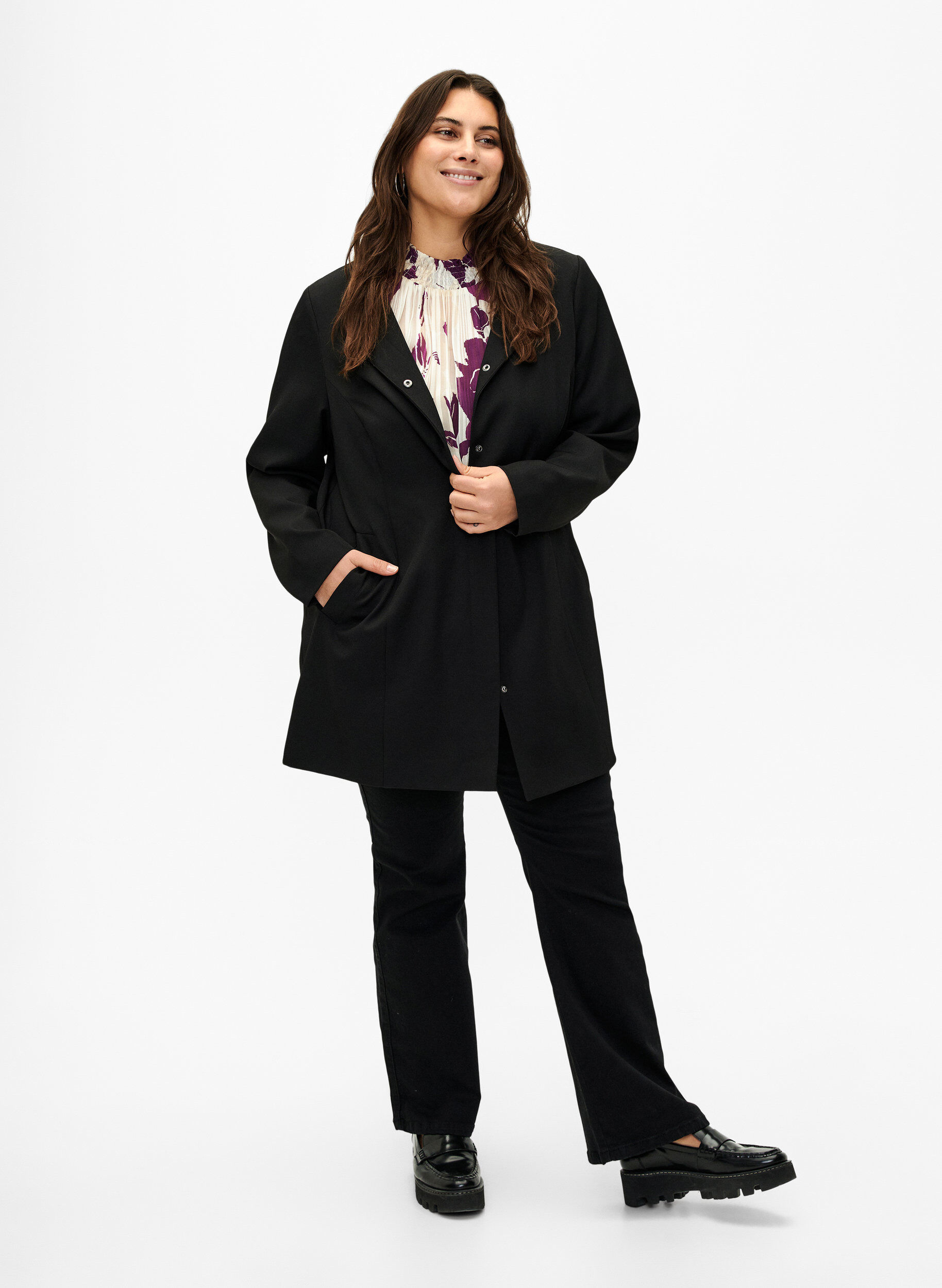 Zizzifashion Spring jacket with concealed button placket, Black, Model image number 2
